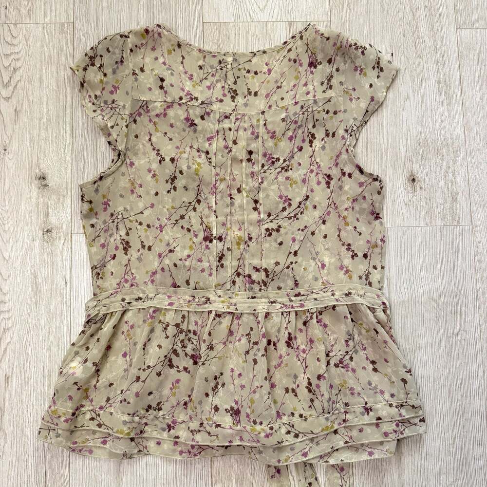 LC Lauren Conrad Women's Floral Ruffle Button-Down Sheer Blouse - Picture 3 of 5